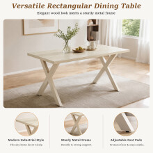 (Set of 5)Dining Table and Chairs Set, Rectangular Wooden Table with 4 Ivory Armchairs