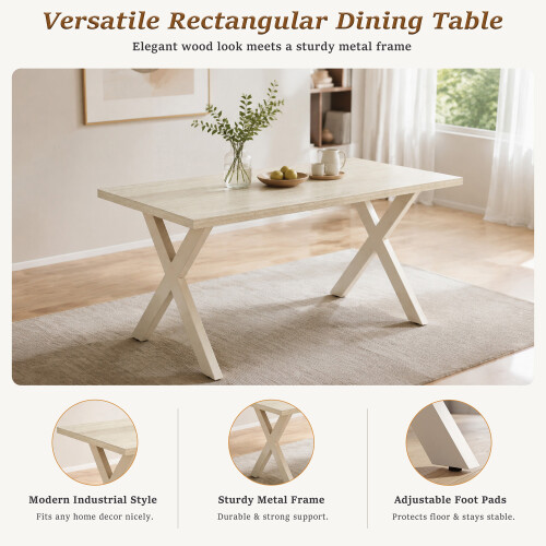 (Set of 5)Dining Table and Chairs Set, Rectangular Wooden Table with 4 Ivory Armchairs