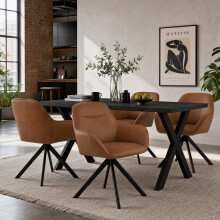 (Set of 5)Dining Table and Chairs Set, Rectangular Wooden Table with 4 Brown Armchairs