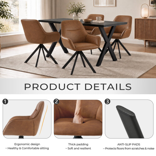 (Set of 5)Dining Table and Chairs Set, Rectangular Wooden Table with 4 Brown Armchairs 2