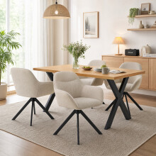 (Set of 5)Dining Table and Chairs Set, Rectangular Wooden Table with 4 Beige Armchairs