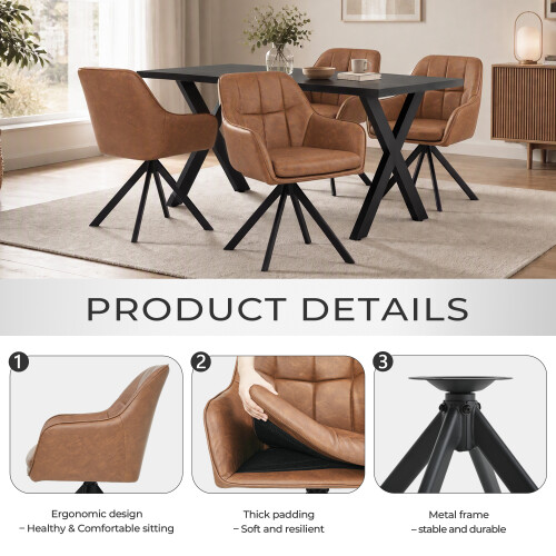 (Set of 5)Dining Table and Chairs Set, Rectangular Wooden Table with 4 Brown Armchairs 2