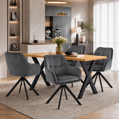 (Set of 5)Dining Table and Chairs Set, Rectangular Wooden Table with 4 Gray Armchairs