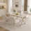 (Set of 5)Dining Table and Chairs Set, Rectangular Wooden Table with 4 Ivory Armchairs 1