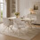 (Set of 5)Dining Table and Chairs Set, Rectangular Wooden Table with 4 Ivory Armchairs 5