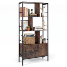 Industrial Tall Bookshelf With 3-Tier Shelves & 2-Door Cabinet