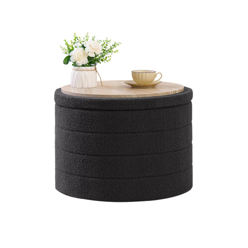 Bonlife Extra Large Round Ottoman with Storage, Folding Boucle Stool, 56cm