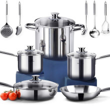 HOMICHEF 14-Piece Nickel Free Stainless Steel Cookware Set - Nickel Free Non-Toxic Stainless Steel Pots and Pans Set - Healthy Induction Cookware