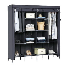 67" Clothes Closet Portable Wardrobe Clothes Storage Rack 12 Shelves 4 Side Pockets
