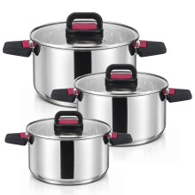 Homsmyth Stainless Steel Stock Pot with Lid | Casserole Pot Set 18cm, 22cm & 26cm Cookware Set | Induction Hob Pot Foldable Cool-Touch Handles | Stack