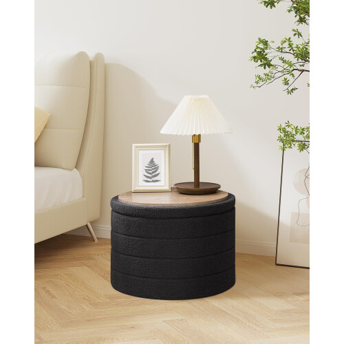 Bonlife Extra Large Round Ottoman with Storage, Folding Boucle Stool, 56cm 1