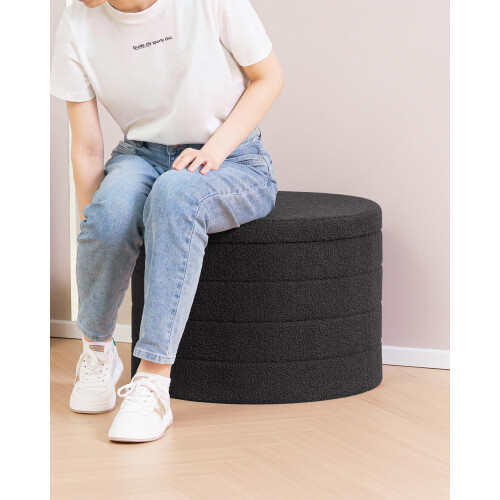 Bonlife Extra Large Round Ottoman with Storage, Folding Boucle Stool, 56cm 2