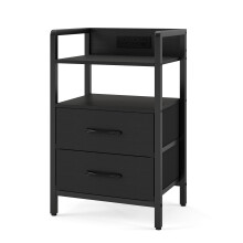 Nightstand with Charging Station RGB LED Lights 2 Fabric Drawers
