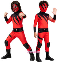 (120) 1997 Wrestler Costume Kids Kane Cosplay Halloween Suit Jumpsuit Bodysuit Mask Cosplay Costume Child