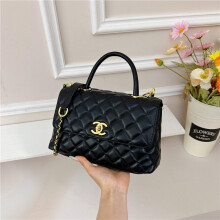 (Black, 26*16.5*9) Light luxury style rhombus chain small bag, portable crossbody dual-use flip bag