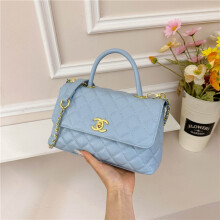 (Blue, 26*16.5*9) Light luxury style rhombus chain small bag, portable crossbody dual-use flip bag