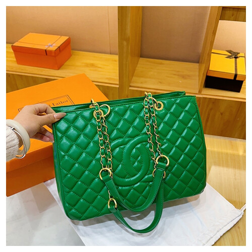 (Green) Large Capacity Diamond Shopping Tote Bag