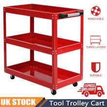 Tool Storage Durable Trolley 3 Tier Wheel Cart Shelf Garage Workshop Heavy Duty