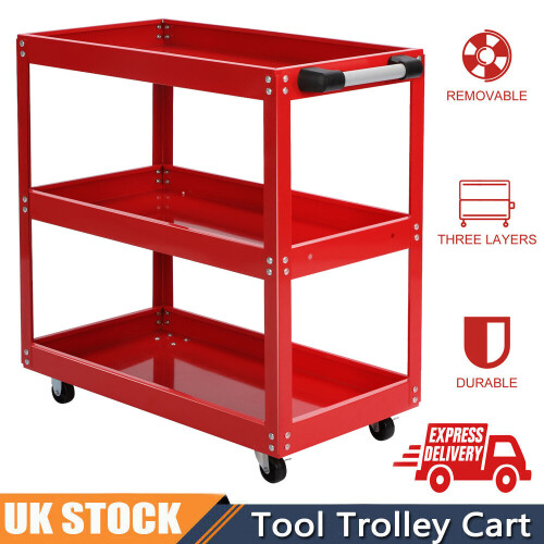 Tool Storage Durable Trolley 3 Tier Wheel Cart Shelf Garage Workshop Heavy Duty