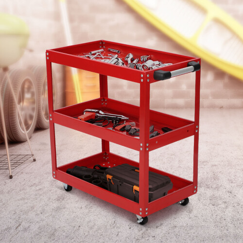 Tool Storage Durable Trolley 3 Tier Wheel Cart Shelf Garage Workshop Heavy Duty 2