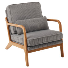 Modern Single Accent Chair Wood Frame Upholstered Lounge Chair w/ Lumbar Pillow