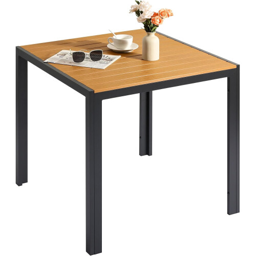 (Teak+Black)Square Garden WPC Bistro Table 75x75cm
