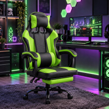 Samuel Alexander Ergonomic Computer Gaming Chair with Reclining Footrest - Green