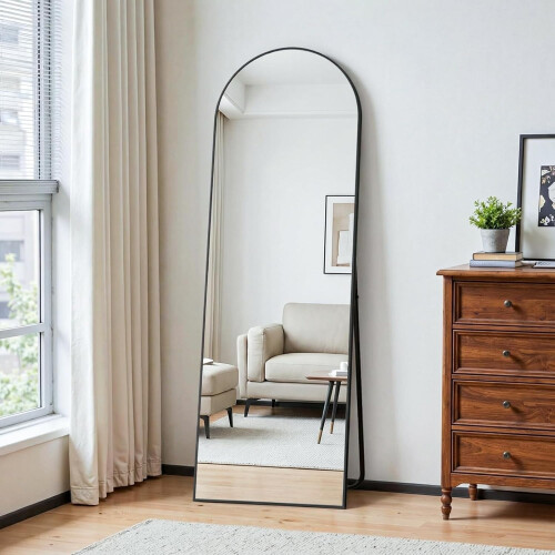 (Black)162×50cm Arched Full Body HD Floor Mirror