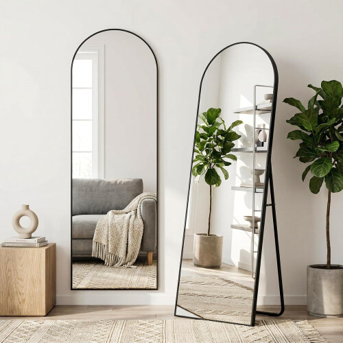 (Black)162×50cm Arched Full Body HD Floor Mirror 2