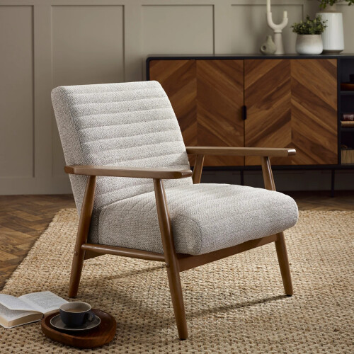 Ivy Sand Chenille Tweed Upholstered Armchair
