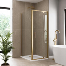900 x 900mm Pivot Shower Enclosure Door Side Panel for Enclosures 6mm Glass Framed Brushed Brass