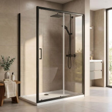 1000 x 700mm Sliding Shower Enclosure 8mm Glass Black Framed Enclosure