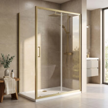 1000 x 760mm Sliding Shower Enclosure 8mm Glass Brass Framed Enclosure