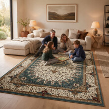 (7ft 10in x 10ft 6in (240x320cm), Willow) Cashmere Traditional Rug Soft Classic Patterned Area Rug for Living Room Bedroom Hallway