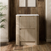 600mm Fluted Countertop Bathroom Vanity Unit Freestanding Storage Oak Effect No Basin