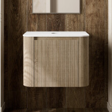 600mm Fluted Countertop Bathroom Vanity Unit Wall Hung Storage Oak Effect No Basin