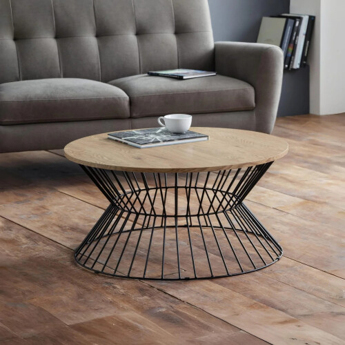 Jersey Round Wire Coffee Table - Euro Oak