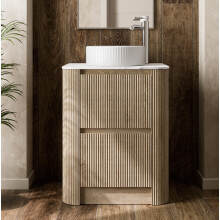 600mm Fluted Countertop Bathroom Vanity Unit White Round Basin Freestanding Storage Oak Effect
