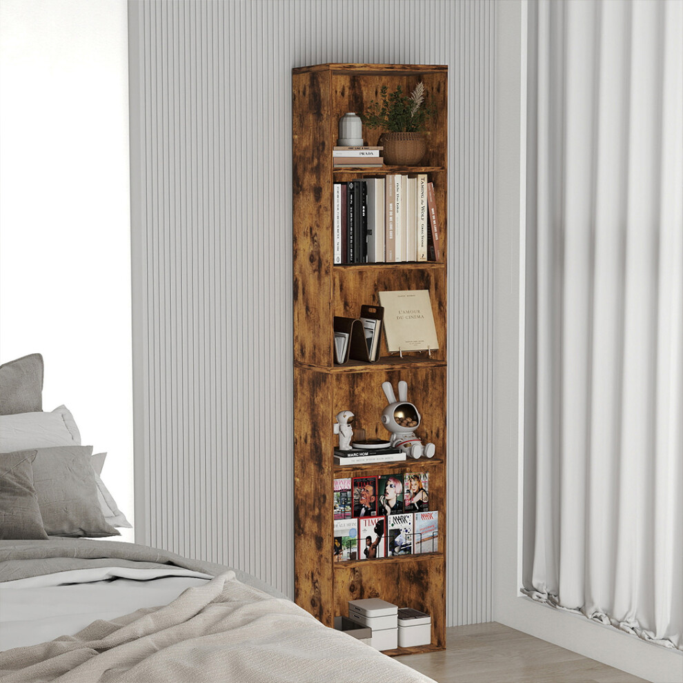 Levede Slim Bookcase Tall Bookshelf 6 Tier Adjustable Shelf Living Room Walnut