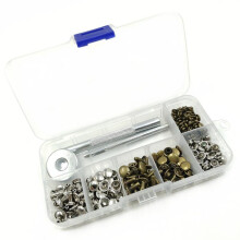 (1) 120 Sets Double-Sided Rivets Leather Craft Tool Kit, Two-Piece Cap Rivets Studs Install Tool, Metal Hat Nails Silver