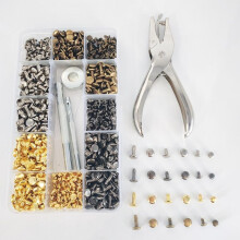 (A) 360 Pcs Metal Double Cap Rivets Leather Craft Tool Kit for Clothing Bag DIY