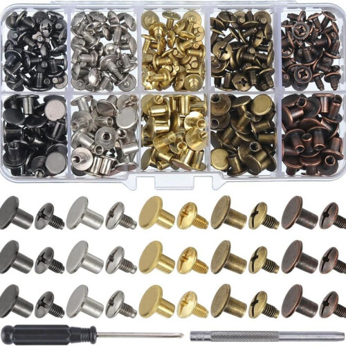 150 Sets Flat Head Binding Screws Dual-Sided Rivets DIY Leather Craft Nails