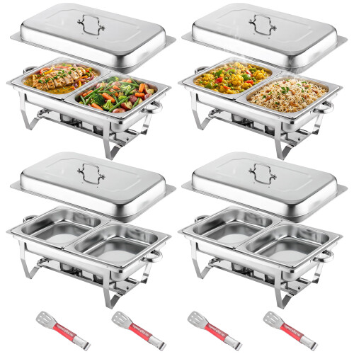 4 Packs Chafing Dish Sets w/Lid Food Warmer/Cold