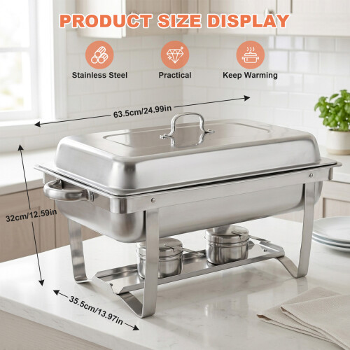 4 Packs Chafing Dish Sets w/Lid Food Warmer/Cold 1