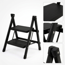 2-Step Folding Household Ladder Steel up to 150 kg Step Stool Black — collapsible utility stool, kitchen access platform