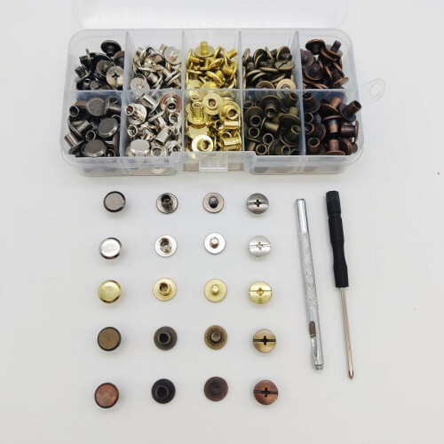 150 Sets Flat Head Binding Screws Dual-Sided Rivets DIY Leather Craft Nails 2