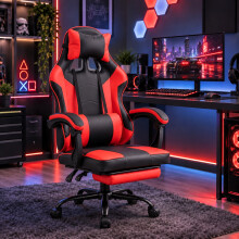 Red Gaming Chair with Footrest, Reclining Backrest, Lumbar Support & Height Adjustment