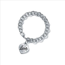 (Style 20) Women Chunky Silver Chain Bracelet, Engraved Heart Tag Toggle Bracelet, 925 Sterling Silver Charm Bracelet, Jewellery Gift for Her