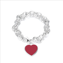 (Style 7) Women Chunky Silver Chain Bracelet, Engraved Heart Tag Toggle Bracelet, 925 Sterling Silver Charm Bracelet, Jewellery Gift for Her