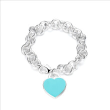 (Style 9) Women Chunky Silver Chain Bracelet, Engraved Heart Tag Toggle Bracelet, 925 Sterling Silver Charm Bracelet, Jewellery Gift for Her